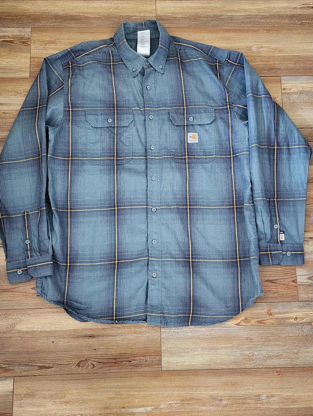 Carhartt Men's FR Steel Twill Plaid Work Shirt XL Tall Blue Flame Resistant